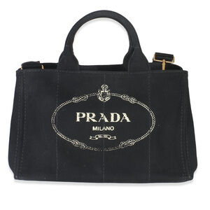 Prada Black Canvas White Logo Small Canapa Tote